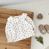 Spring And Autumn Newborn Baby Girls Baby Tee Cotton O-neck Floral Sweet Travel Solid Long-sleeved Korean Fashion Soft Casual 3
