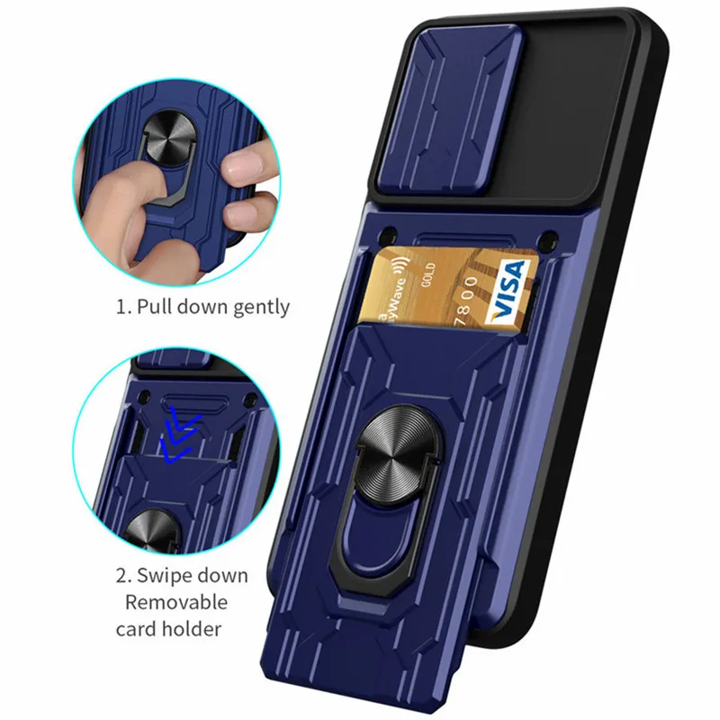 

For Xiaomi Redmi 10 Case Magnetic Ring Armor Phone Cases for Redmi 10 Prime Redmi10 Card Slot Bracket Stand Holder Back Cover