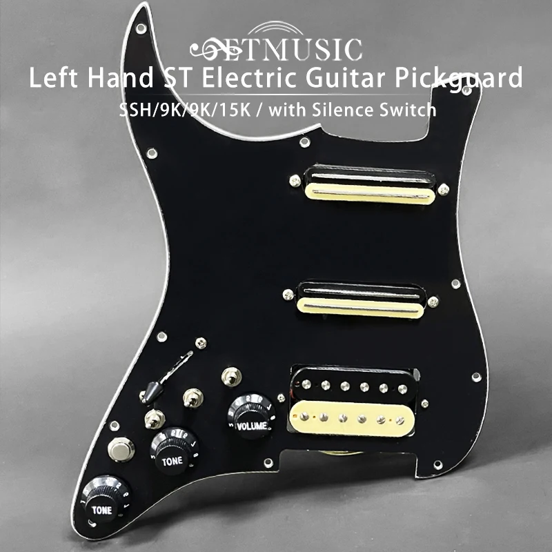 

Left Hand ST Guitar SSH Coil Splitting Prewired Pickguard 2 Mini Humbucker + 1 Humbucker(9K/9K/15K)+Silence Switch or 3.5 Output