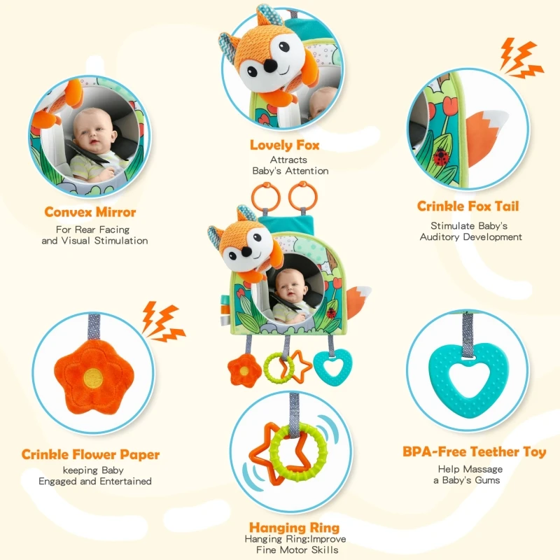 Baby Car Seat Mirror Infant Car Back Seat Rear View Mirror Kids Monitor Adjustable Education Sensory Toys for Children Travel