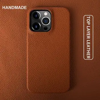 Luxuriöse Echtlederabdeckung für iPhone 14 Pro Max - Business-Handyhülle Rückseite für iPhone 13, 15 Pro, 11, 12, XR, XS Max Coque