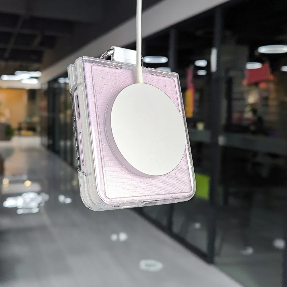 Glitter Transparent Magnetic Ring Phone Case with Wireless Charging & Shockproof Protection