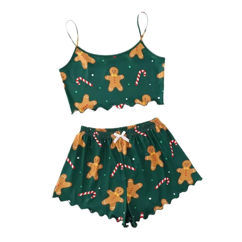 KLL Christmas Gingerbread Houses Pajama Set - Women's Short Sleeve PJs With Shorts - View #4