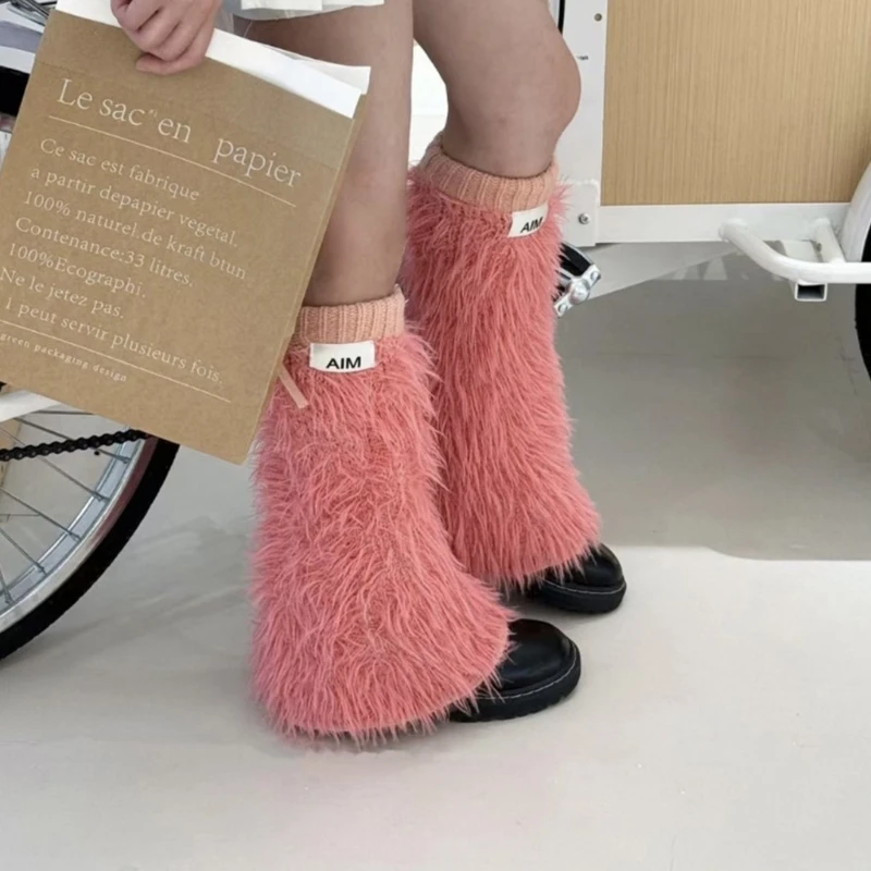 

Women Korean Furry Leg Warmer Y2K Vintage Boot Cover Flared Long Socks