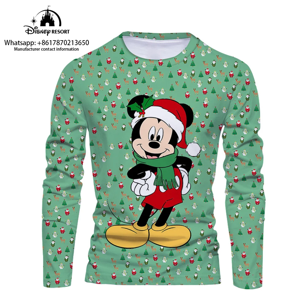 New Mickey Minnie E Winnie The Pooh Anime Christmas Autumn Disney Brand Fashion Casual T-Shirt Girocollo A Maniche Lunghe Da Uomo