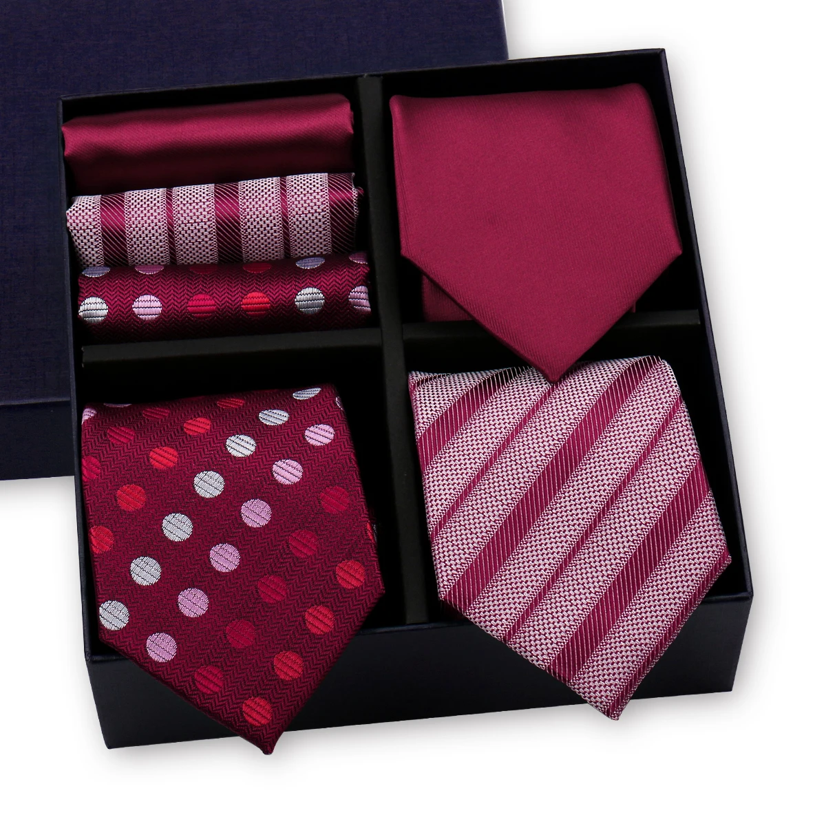 HISDERN Set stropdas, pocket, zakdoek voor heren, vierkant, geruit