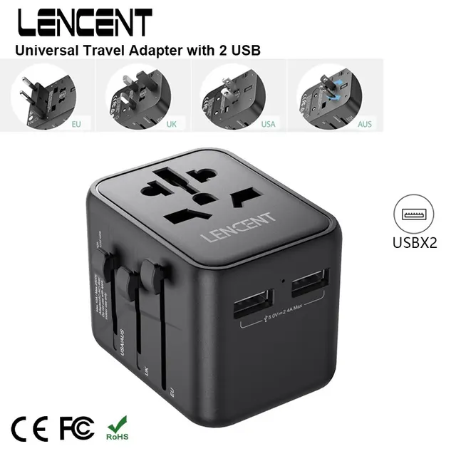 LENCENT International Travel Adapter with 2 USB Ports
