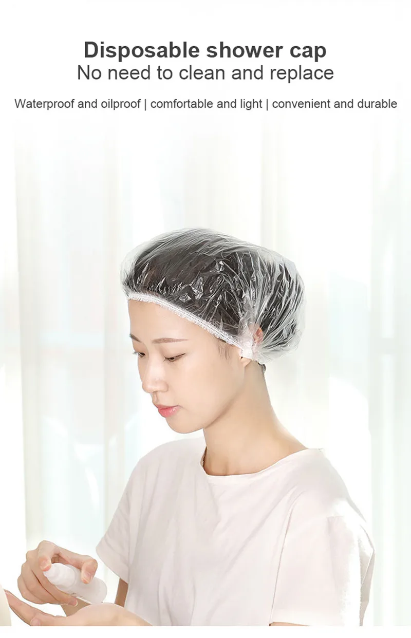 Disposable Shower Cap disposable shower cap waterproof shower cap shower cap disposable hair cap Plastic Hair Bath Hat Elastic Women Waterproof Caps For Spa Salon Hotel Hair Dye Bathroom