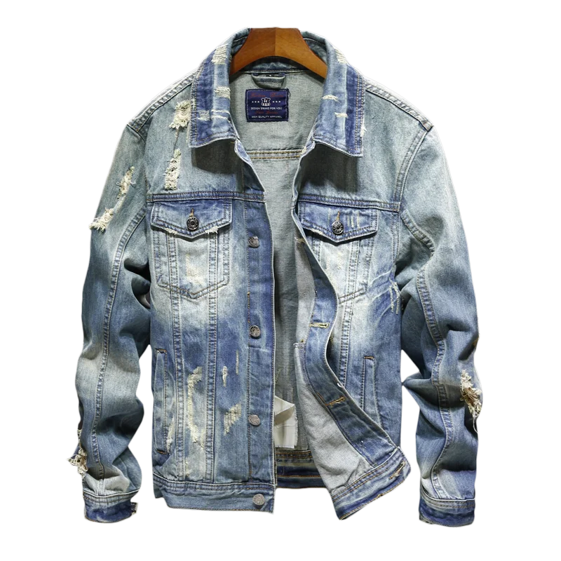 Mens Jackets Summer Autumn Ripped Hole Denim Jacket Vintage Clothing Men  Women Trucker Coat Western Style Long Sleeve Button Jacket 230417 From  Kong003, $27.04