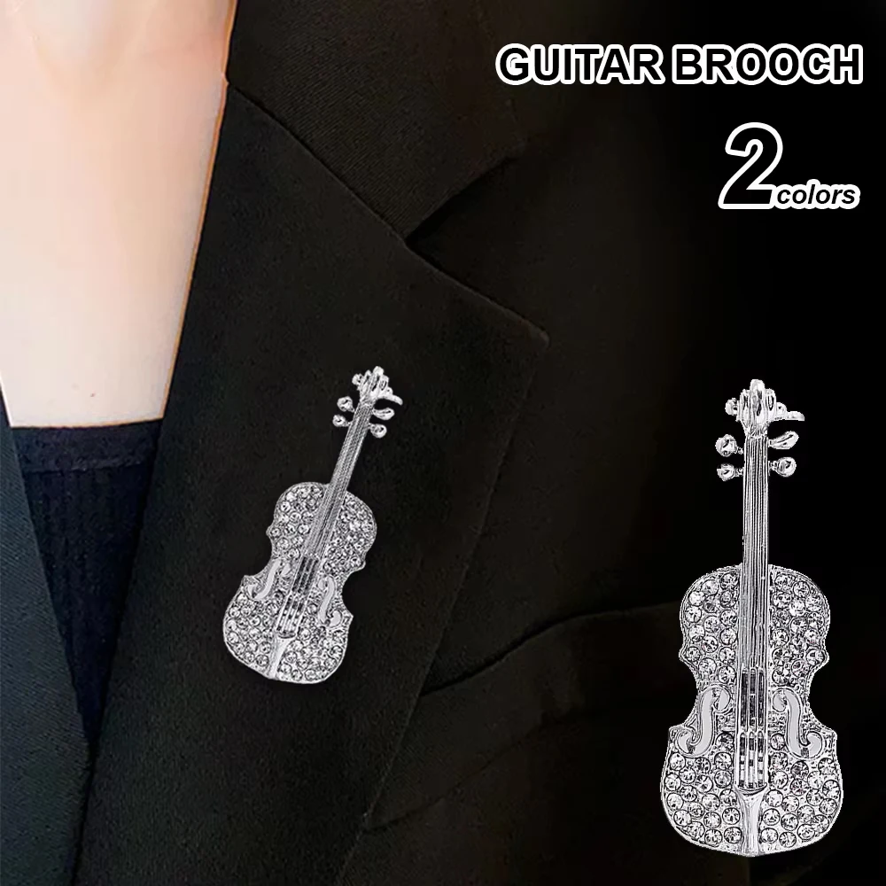 Exquisite Rhinestone Guitar Brooch Musical Instruments Metal Lapel Pins For Women Men Clothes Hats Badges Jewelry Accessories