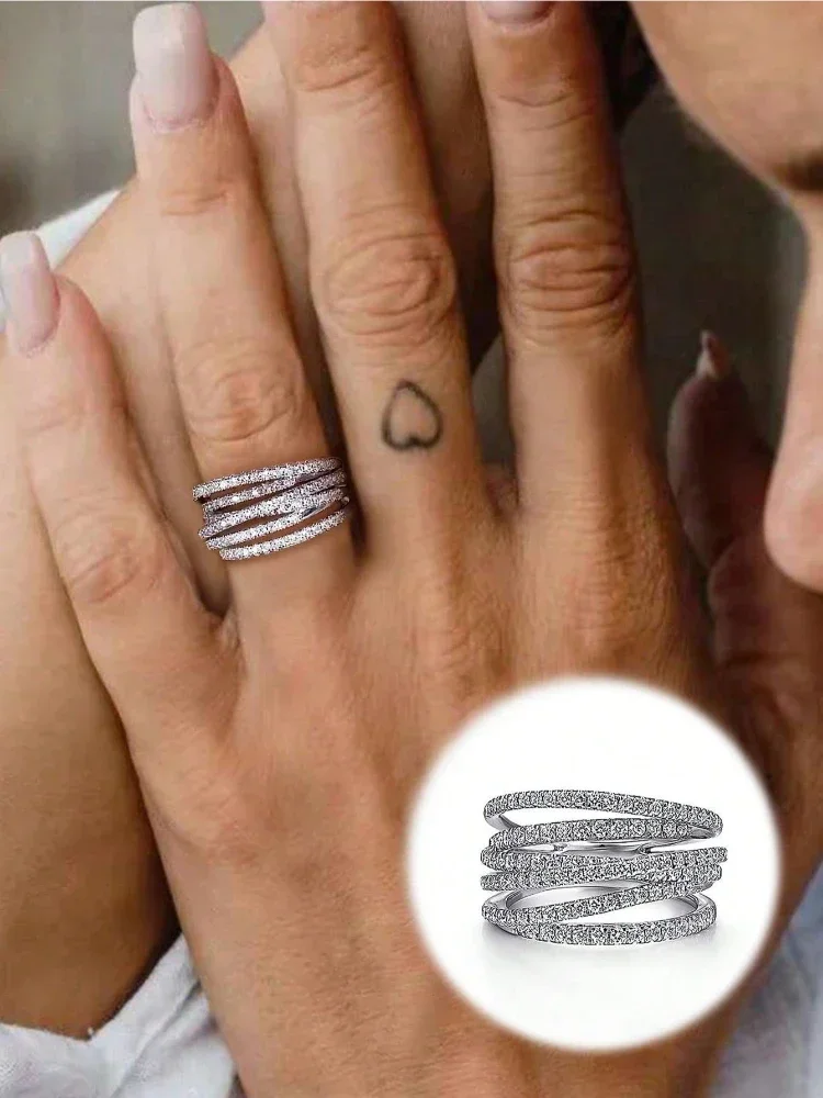 925er Sterlingsilber, klassischer Retro-Linewrapping-Zirkon-Ring für Damen, Verlobung, Hochzeit, Luxus-Mode, hochwertiger edler Schmuck – Detail 1
