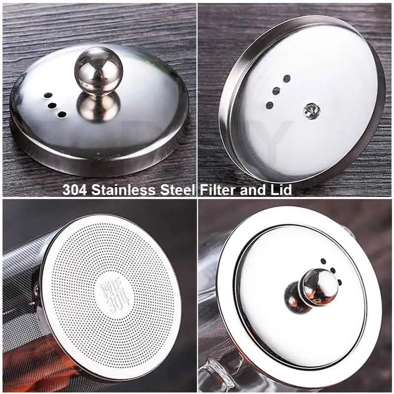 BORREY Heat Resistant Glass Teapot With Stainless Steel Tea Infuser Filter Flower Tea Kettle Kung Fu Tea Set  Puer Oolong Teapot
