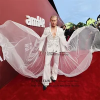 Fashion Beaded Gem Crystals Tuxedos Men Suits 2 Pieces Wedding Groom Tuxedos Male Party Prom Blazers traje de hombre Customized 1