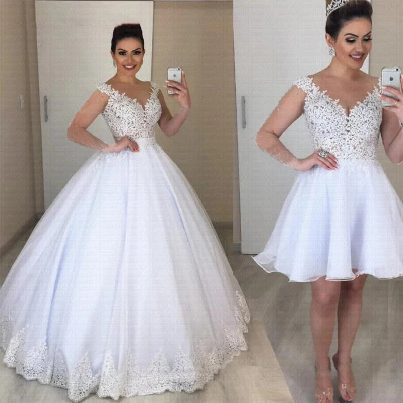 

ZJ9265 2024 New Detachable Skirt Princess Vestido De Noiva Lace Appliques Pearls Bridal Gowns 2 in 1 Ball Gown Wedding Dresses