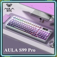 AULA S99 Pro Gaming Keyboard RGB Multi-Function Knob Display Screen Custom Wireless Tri-Mode Keyboard E-sports Accessories Gifts