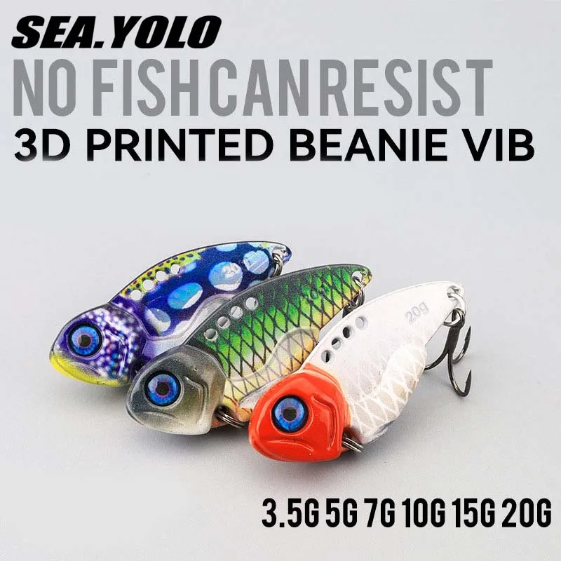 

Sea Yolo 3D Printed Beanie Vib Fishing Lure Sharp Barbed Treble Hook Long-Range 3D Scanning Painting Sea Bass Fake Bait