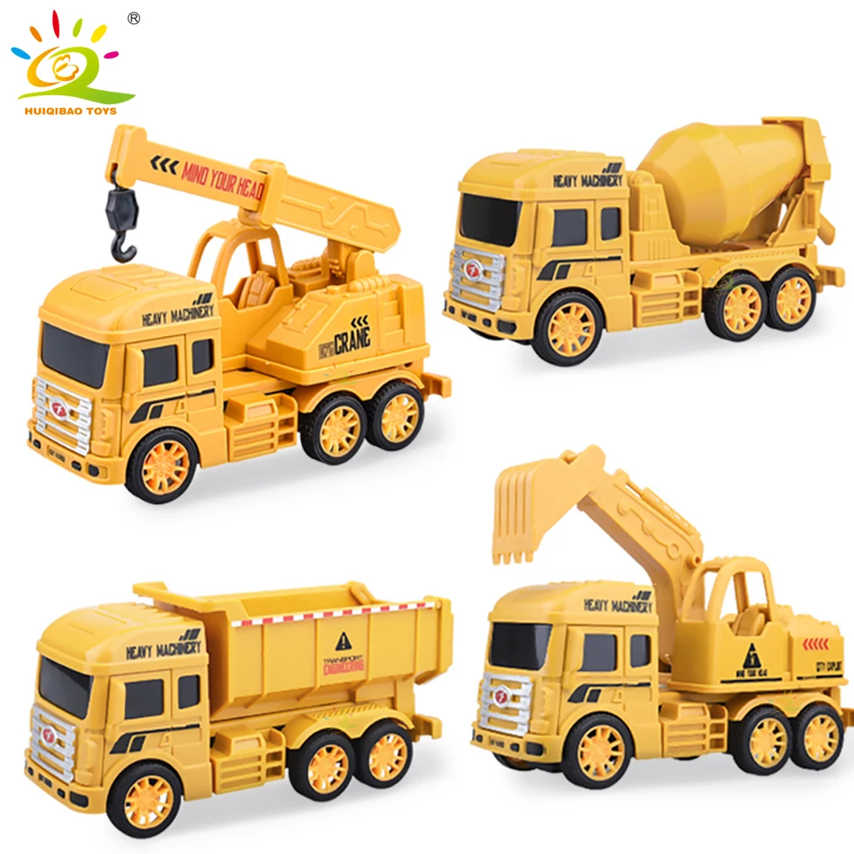 HUIQIBAO Diecast Car Engineering Model Excavator Crane Dump Truck Garbage Vehicle Classic City Construction Children Toy for Boy