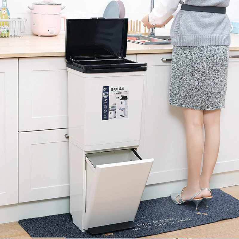 

Bag Dispenser Trash Can Bin Garbage Container Double Eco Friendly Trash Can Dry and Wet Separation Container Cubo Basura Bucket