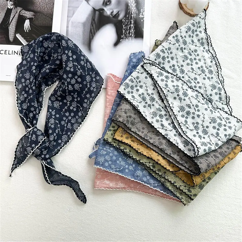 Leichter floraler Dreiecksschal, dünner Kopfwickel, Vintage-Halstuch, koreanischer Stil, atmungsaktiv, Frühlings- und Sommer-Bandana für Damen – Detail 3