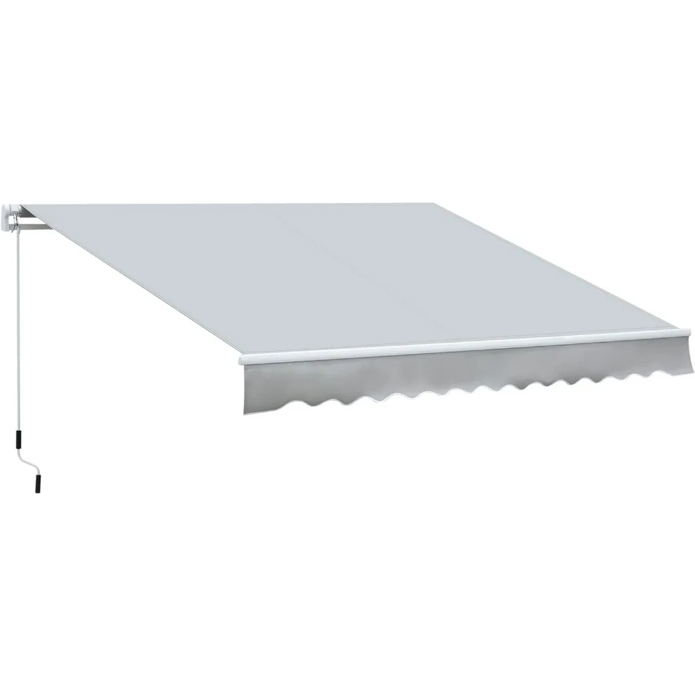 12' x 8' Retractable Awning Patio Awnings Sun Shade Shelter with Manual Crank Handle, 280g/m&sup2; UV & Water-Resistant