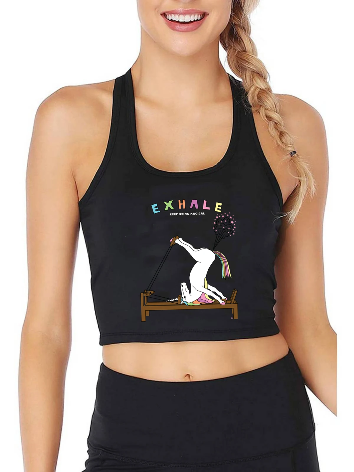 

Unicorn Graphics Exhale Keep Reing Magical Design Crop Top Women's Casual Funny Fitness Training Tank Tops Fashion Camisole