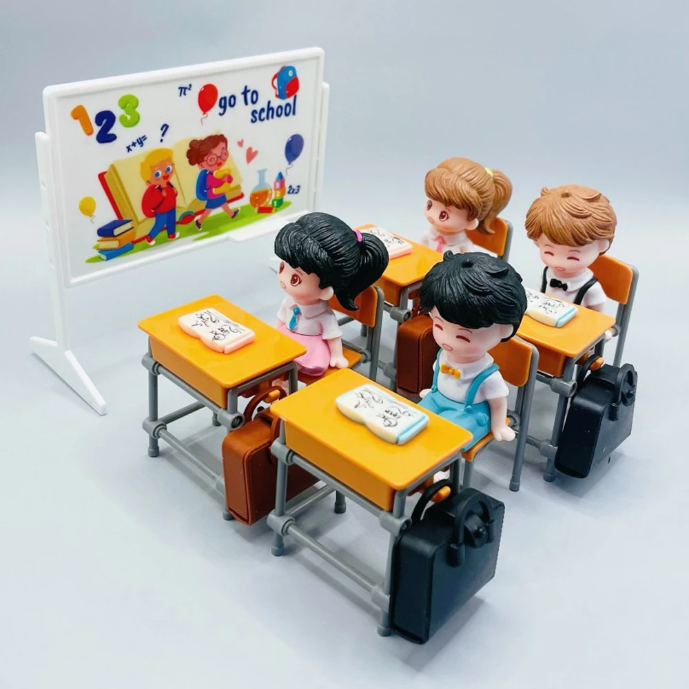 1Set 1:12 Dollhouse Miniature Desks Chairs Schoolbags Model Blackboard Classroom Decor Toy Doll House Accessories - 2