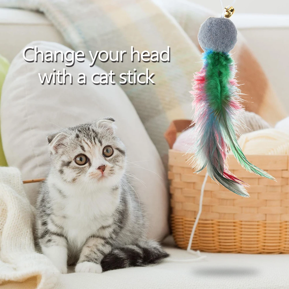 10PCS Replacement Cat Feather Teaser Toys with Bell – Interactive Wand Refills for Indoor Cats