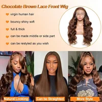 30 40 pouces chocolat brun vague de corps perruques de cheveux humains 13X4 HD dentelle frontale perruques pour les femmes coloré humide et ondulé dentelle avant perruque 5