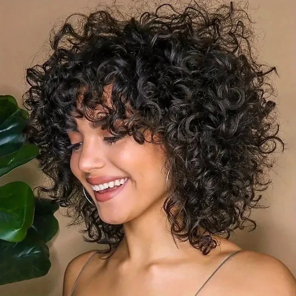 Human Hair Wigs Remy Forte Short Curly Bob Wigs Human Hair Full Machine Made Bob Wigs Brazilian Hair Natural Black Glueless Human