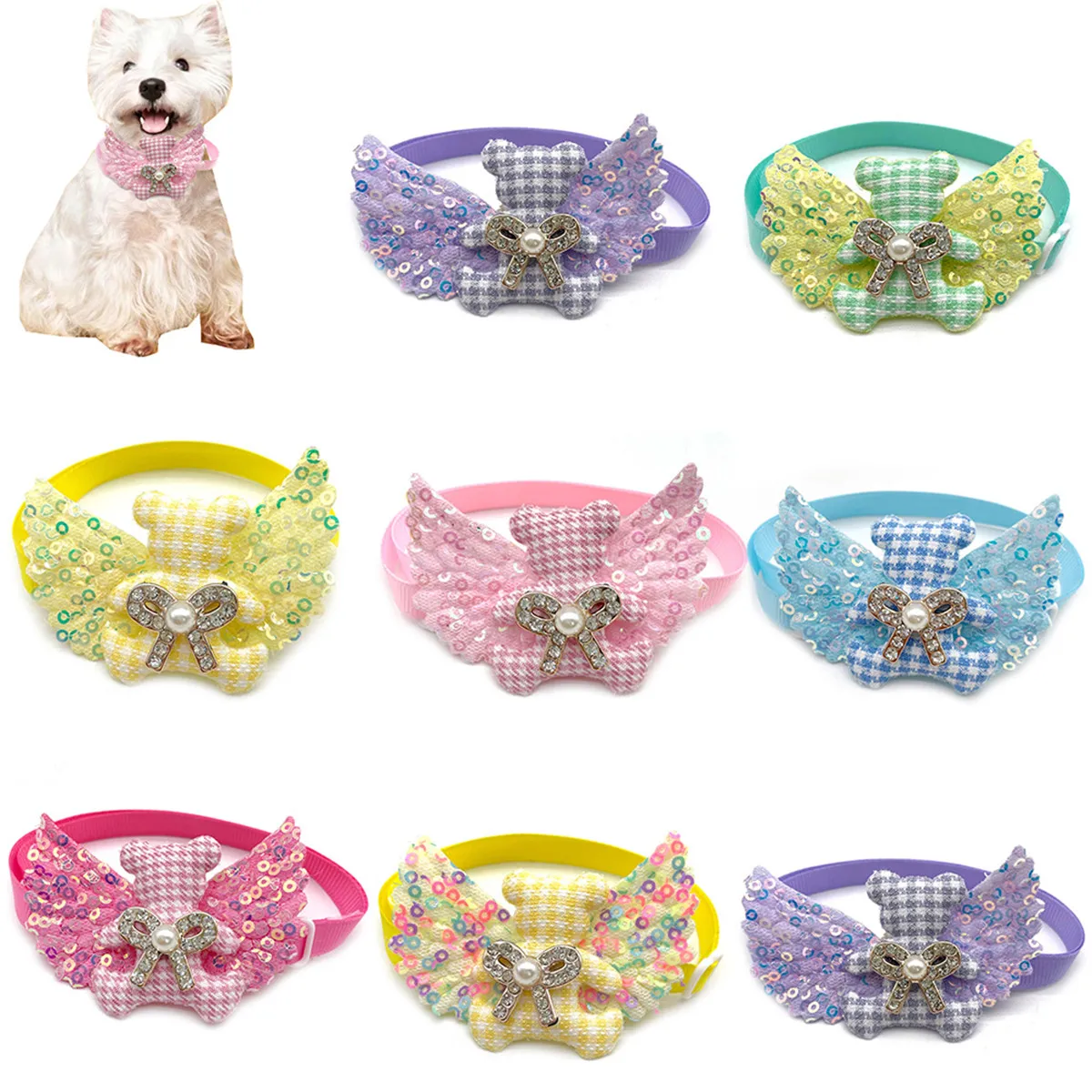 

30/50pcs Small Dog Cat Wing Style Dog Bow Ties Neckties Adjustable Collars for Pet Dog Grooming Accssories