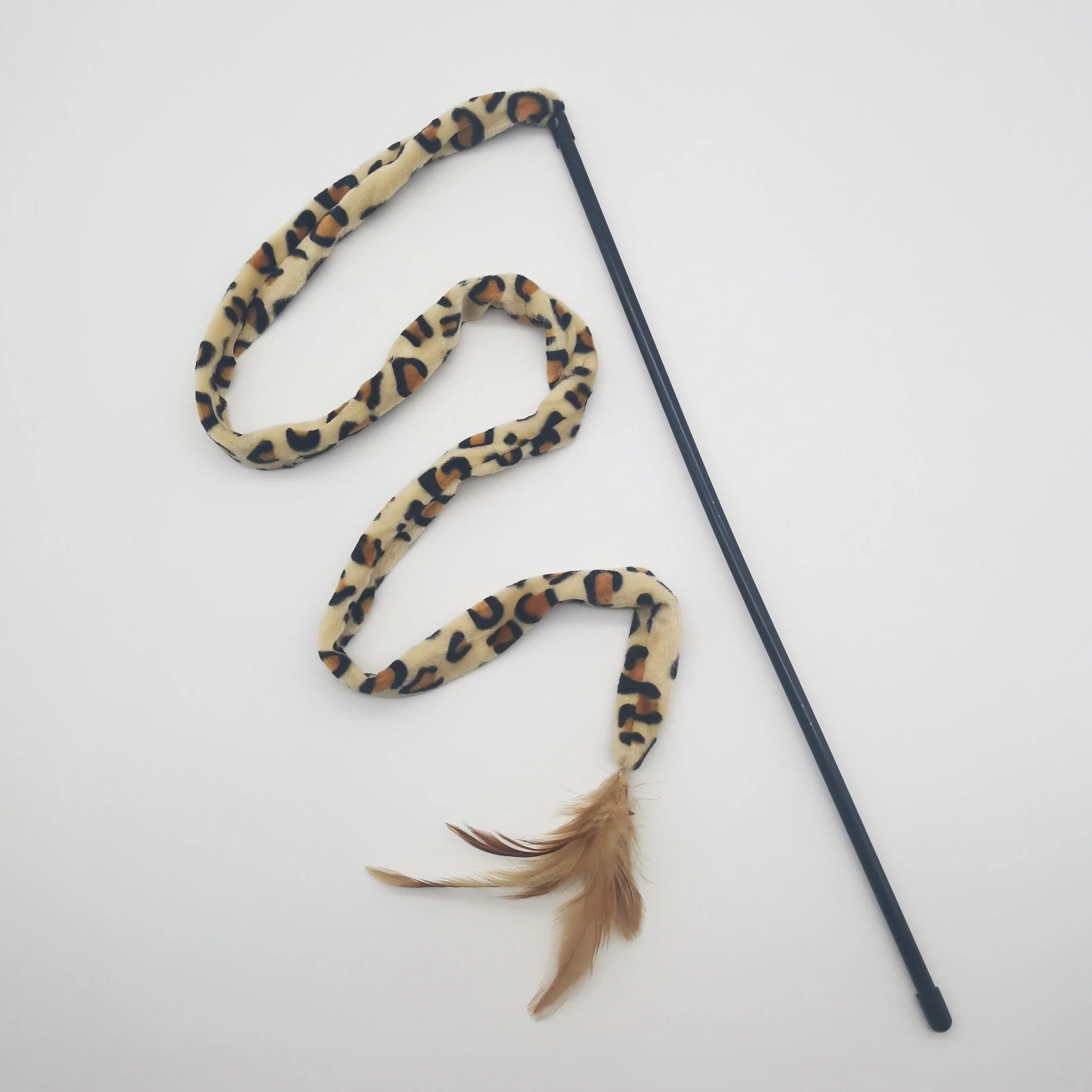Leopard Print Cat Teaser Wand with Tweezer Design and Simulated Feathers