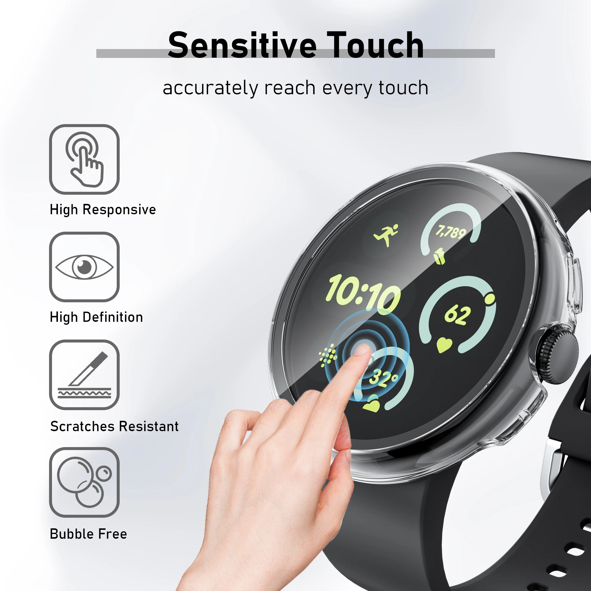 Gehärtetes Glas + Hülle für Google Pixel Watch 3 45 mm, Zubehör, Displayschutzfolie, PC-Abdeckungsrahmen für Google Pixel Watch 3 2 1 41 mm – Detail 6