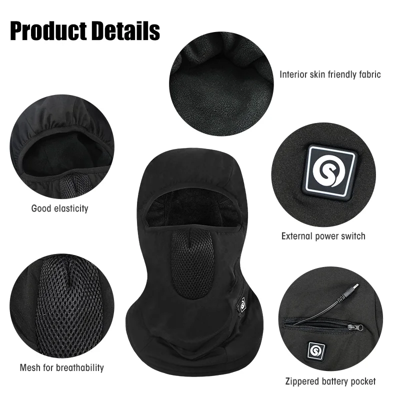 Winter Warm Balaclava Hat Breathable Cycling Cap Outdoor Sport Full Face Cover Scarf Motorcycle Battery Can Be Heated Bike Helme