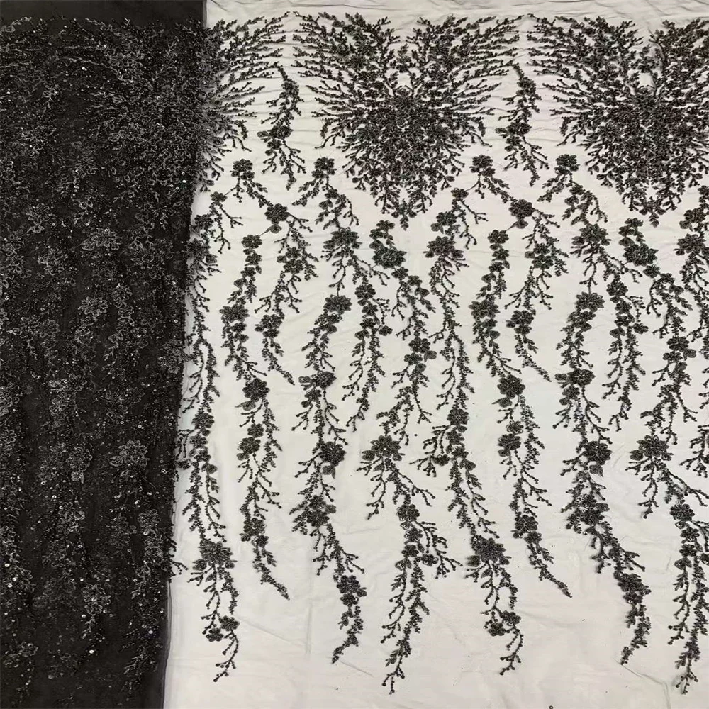 

Тяжелая бисерная французская сетчатая ткань, блестки, Высококачественный кружевной материал, нигерийские Ткани для женщин, блестящие вечерние платья, шитье XB3003