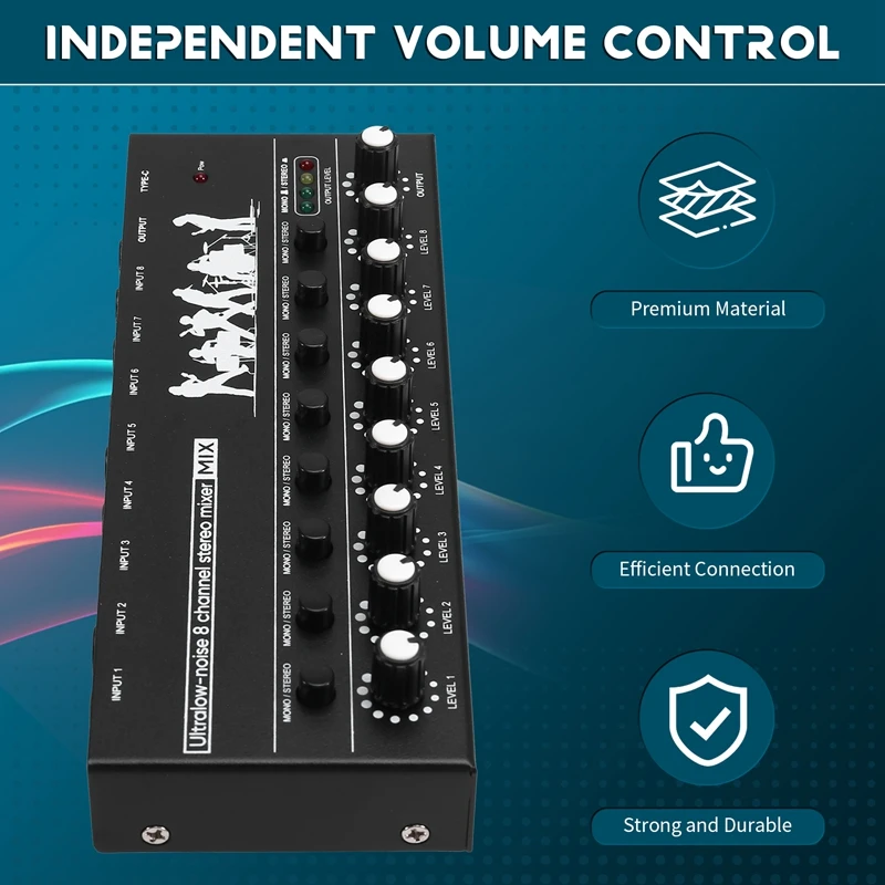 Professional 8-Channel Stereo Mixer Portable Sound Audio Mixer With Low-Noise Functionality For Recording Instruments