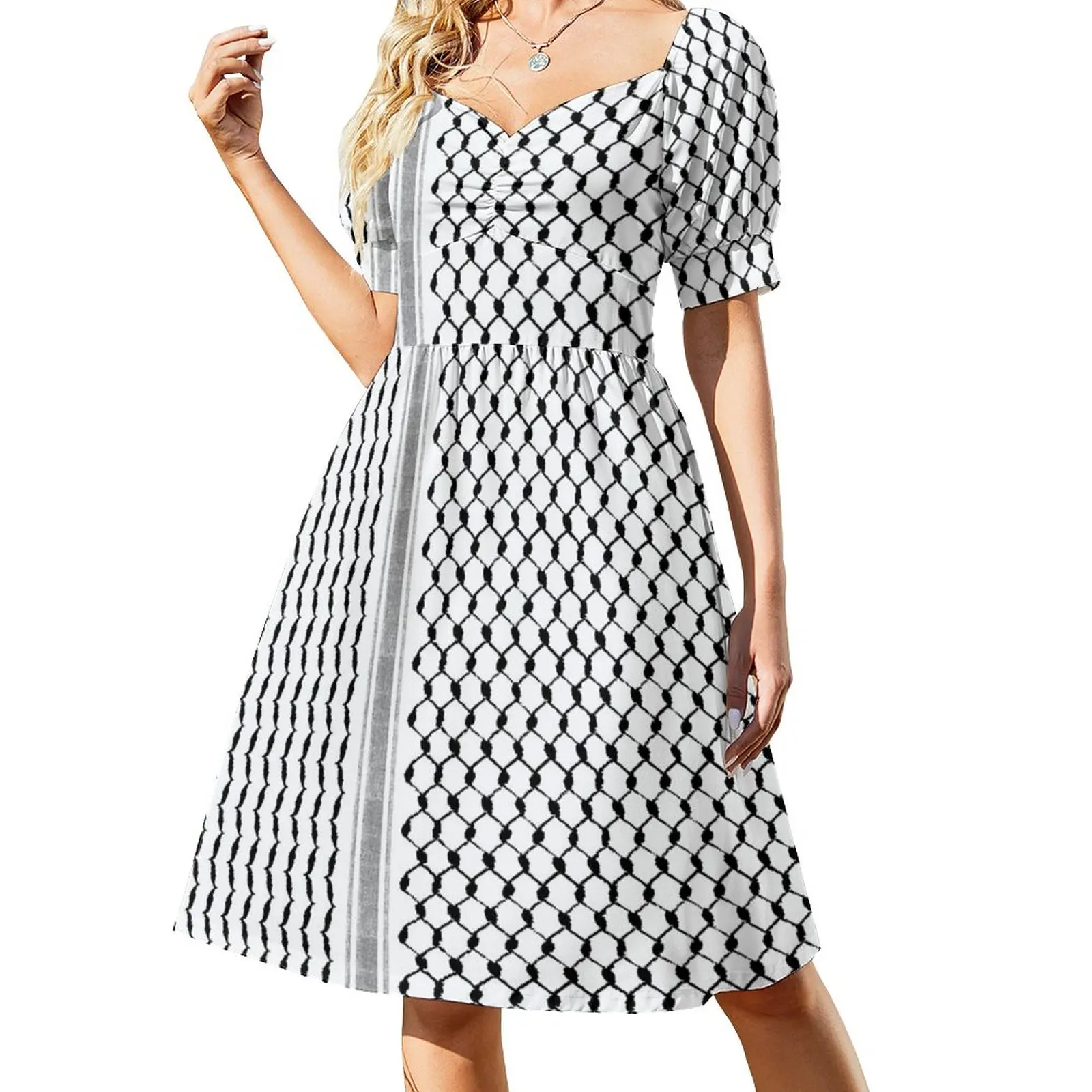 

Palestinian Hatta Kufiya Folk Pattern #2-Black, Palestine Arabic Traditional Keffiyeh Design Dress sexy short dresses daring