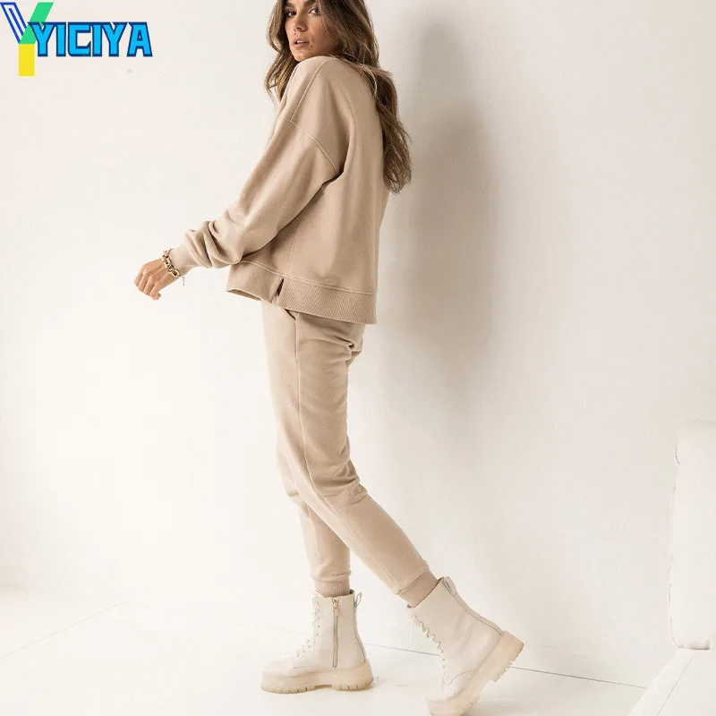 

YICIYA sets for women 2 pieces tracksuit pants sets high street vintage Solid Sweatshirt and sweat pants elegant women's set Y2k