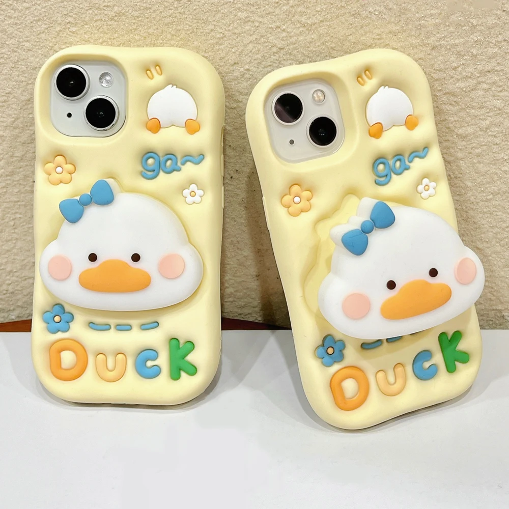 3D Cute Cartoon Duck Folding Bracket Soft Rubber Silicone Phone