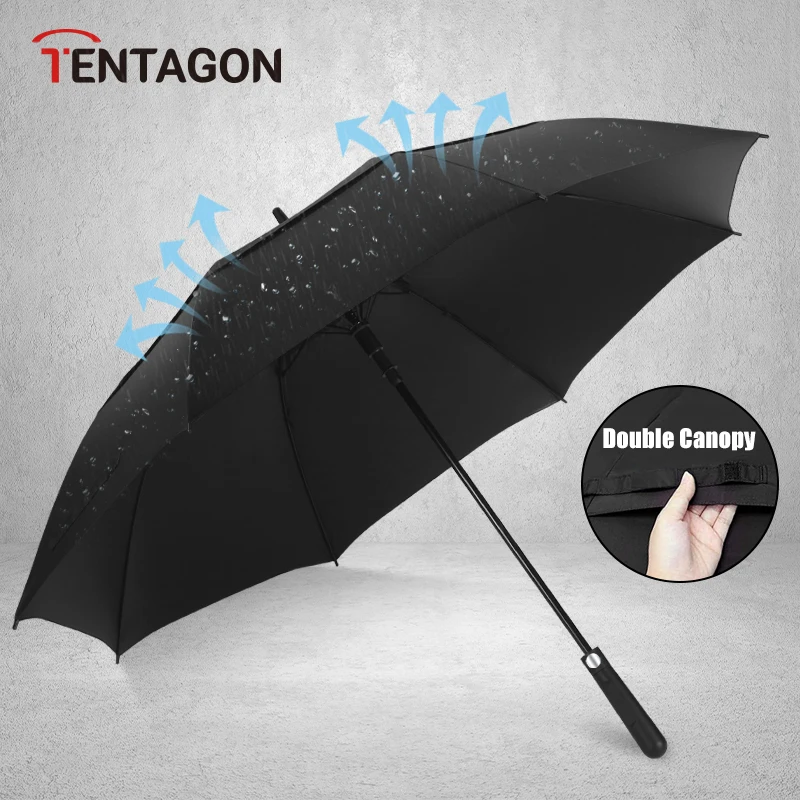 130cm Large Double Canopy Golf Umbrella Vented Windproof Double