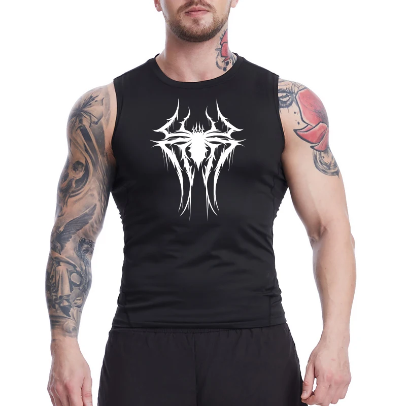Spider Print Tank Tops for Men Athletic Quick Dry Sleeveless Compression Shirt Gym Workout Running Vest Baselayers Undershirts 5