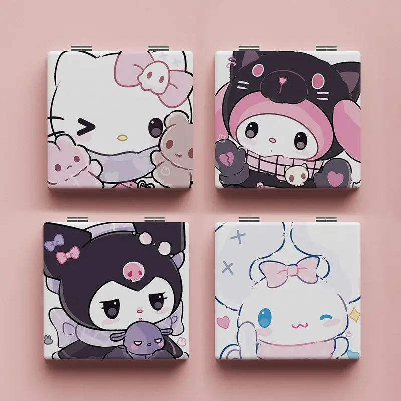 Portable Hello Kittys Vanity Mirror Sanrios Pu Anime Kawaii Student