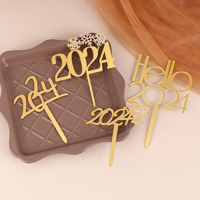 Happy New Year acrylic cake toppers 2024 Gold – Baking Treasures Bake Shop