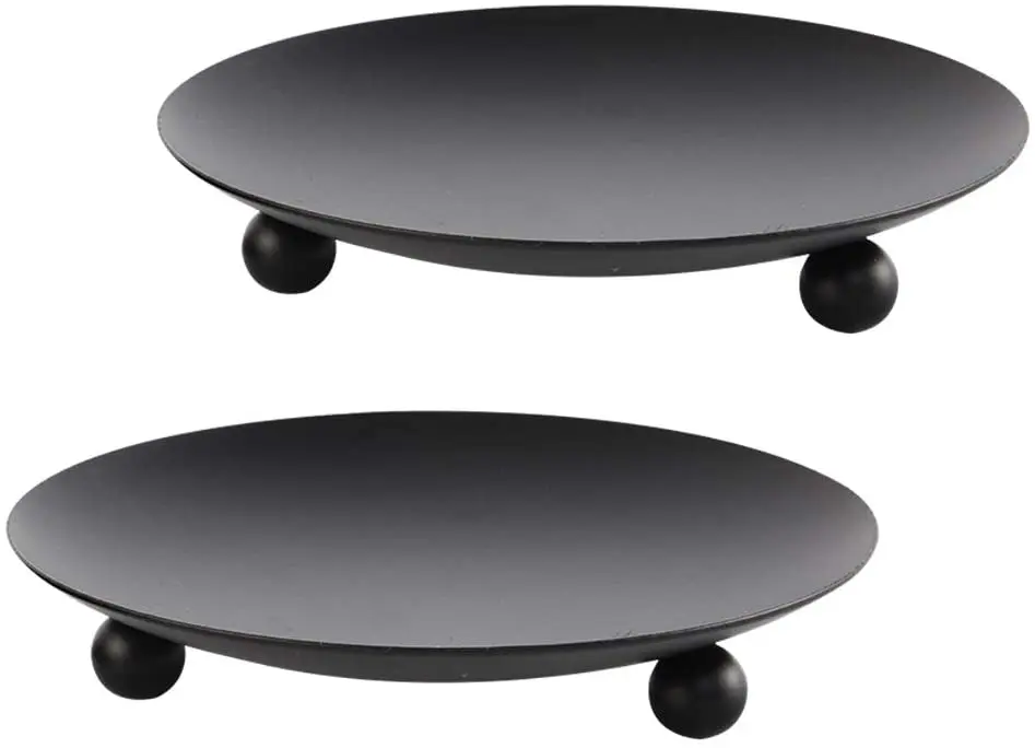 

Black Iron Plate Candle Holder, Decorative Iron Pillar Candle Plate 2pcs
