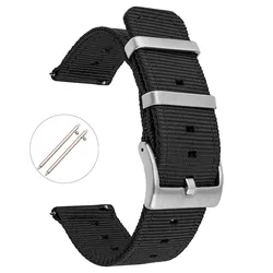 Quick Release Weave Nylon Strap with Stainless Steel Buckle - Waterproof Wrist Bracelet - 24mm (Black)