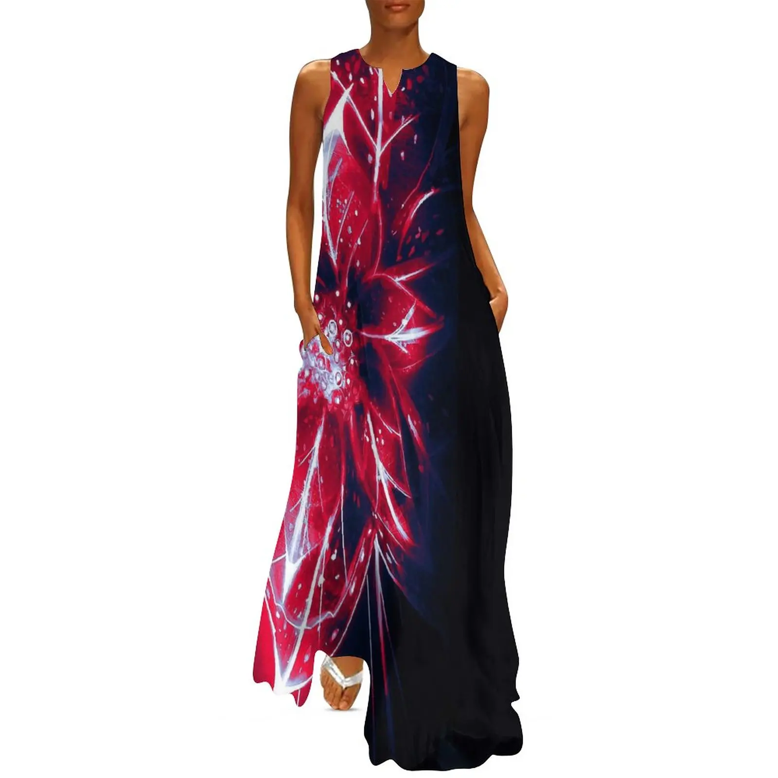 

Fashion Women's Long Dress Summer Flower ShinyPrint Elegant Dresses For WomenHolidayEvening Dress