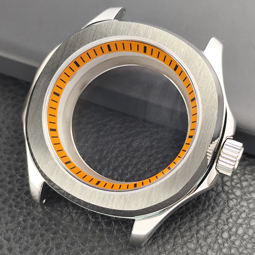 Sleek Silver Steel Watch Case with Sapphire Glass and Seal Ring, 39.5mm