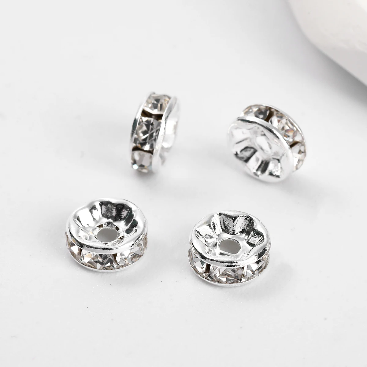 50 шт./лот, бусины-разделители со стразами, круглые свободные бусины-разделители для изготовления ювелирных изделий, аксессуары для браслета «сделай сам», 4 6, 8, 10 мм