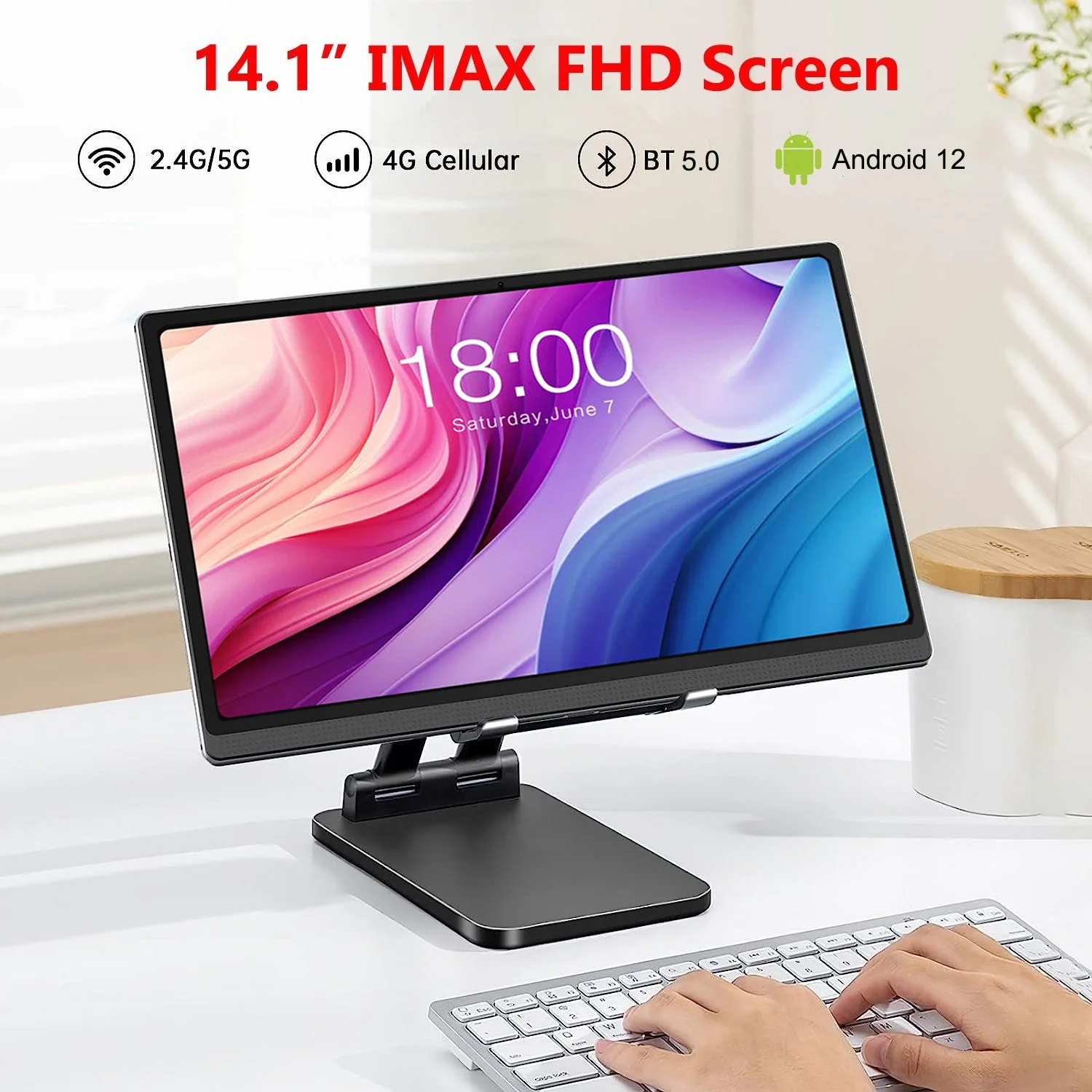 글로벌 버전 1920x1080 IPS 대형 스크린, 14.1 인치 4G 태블릿, 안드로이드 12, 8 + 16MP 카메라, 12 + 256GB Helio G85, 2 in 1 태블릿, 14 인치