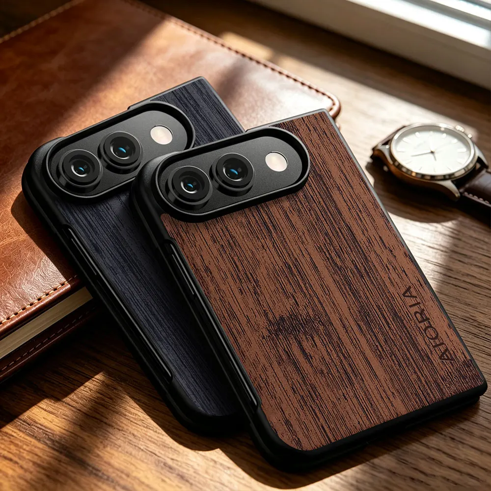Elegant Wood Grain PU Leather Phone Cover - Premium Case  Coque Capa