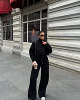 Nouvel ensemble deux pièces décontracté et sportif, pull à col montant, sweat-shirt à manches longues, pantalon long à jambes larges pour vêtements pour femmes 2